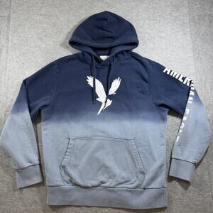 American Eagle Hoodie Mens L Navy Blue Ombre Eagle Graphic Pullover Streetwear